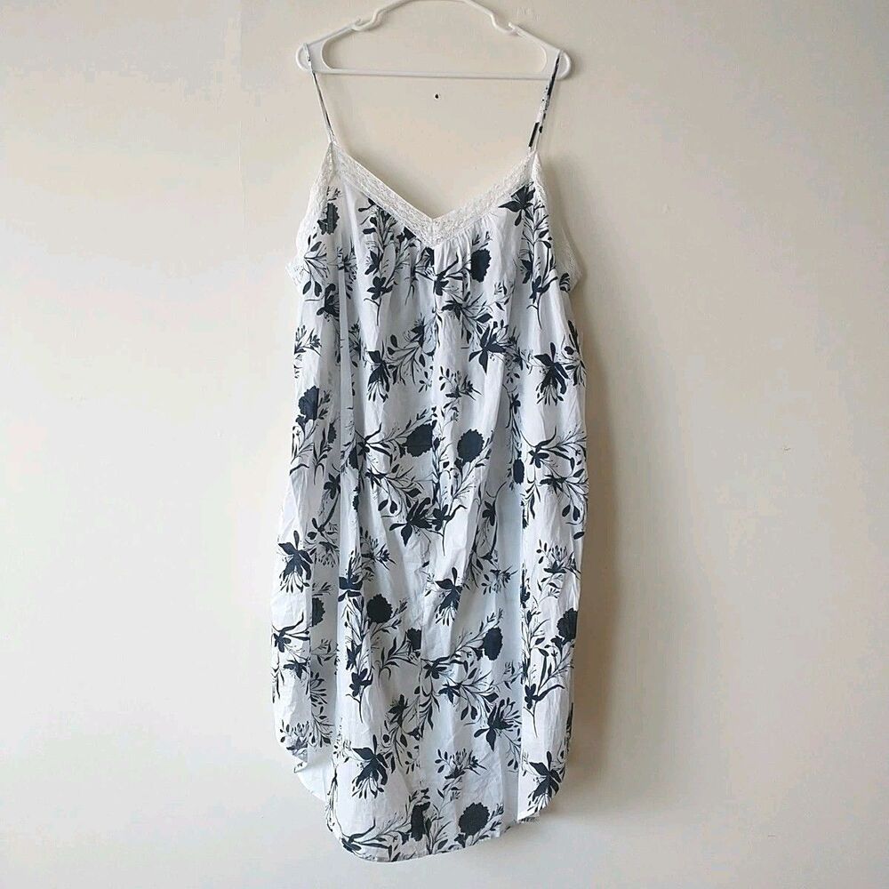 New Joyspun Nightgown Womens 3X Floral Lace Cotton Adjustable Strap Sleep Dress